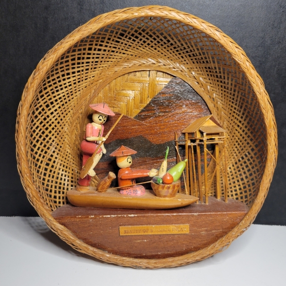 Thai Woven Cane Wall Hanging Display or Gift Rare Vintage Burmese Boat Handmade